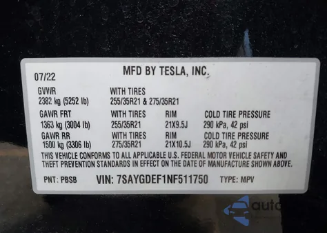 2022 Tesla Model Y Performance Dual Motor All-Wheel Drive z USA, uszkodzony, nr VIN 7SAYGDEF1NF511750